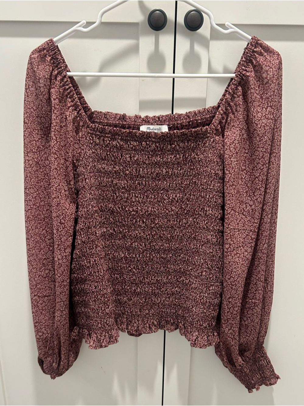 Madewell Women’s Smocked Floral Square Neck Top